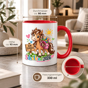 Schulkind 2026 Tasse Pferd Einschulung Geschenk 330 ml Keramiktasse für Mädchen Jungen Schulanfang 1. Schultag