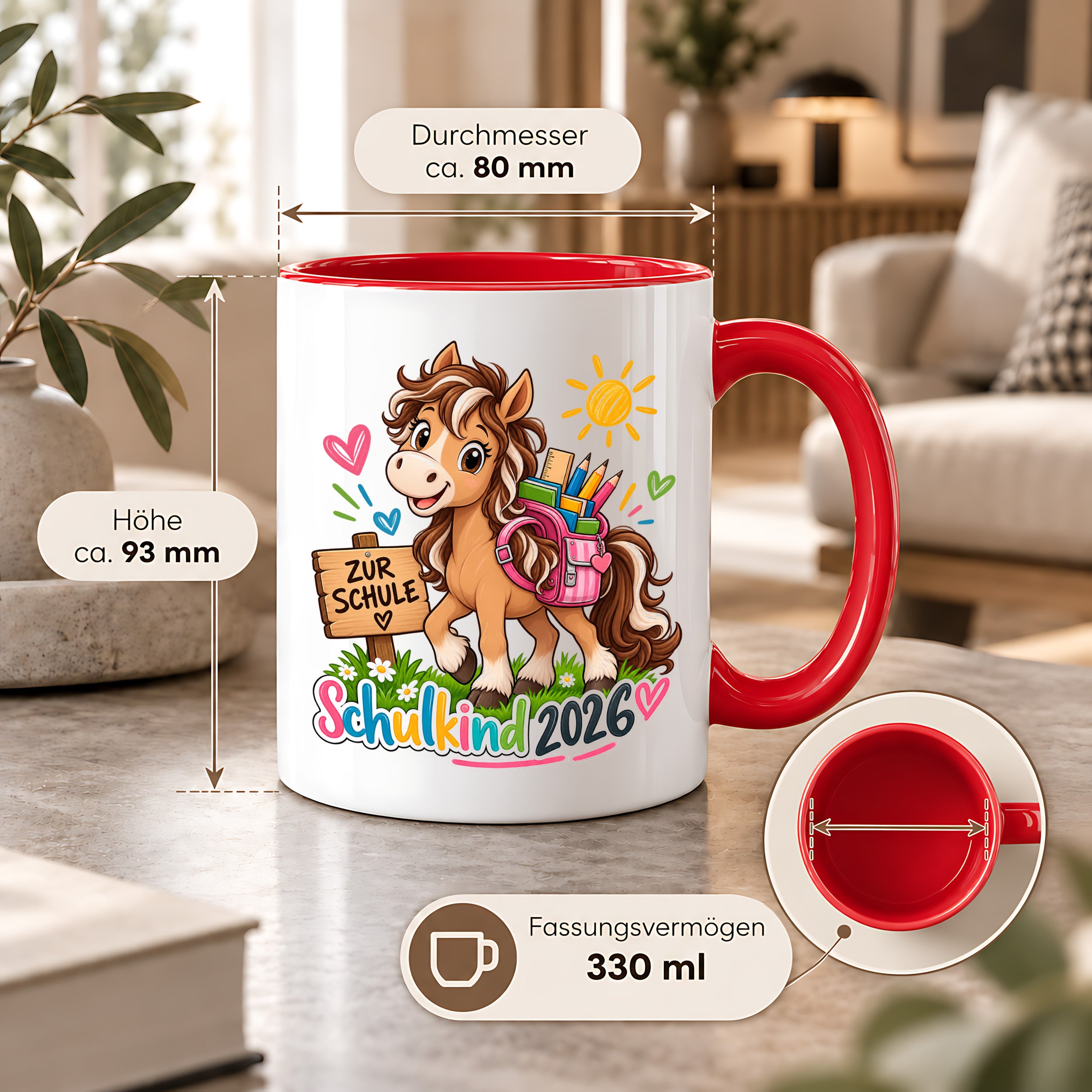 Schulkind 2026 Tasse Pferd Einschulung Geschenk 330 ml Keramiktasse für Mädchen Jungen Schulanfang 1. Schultag