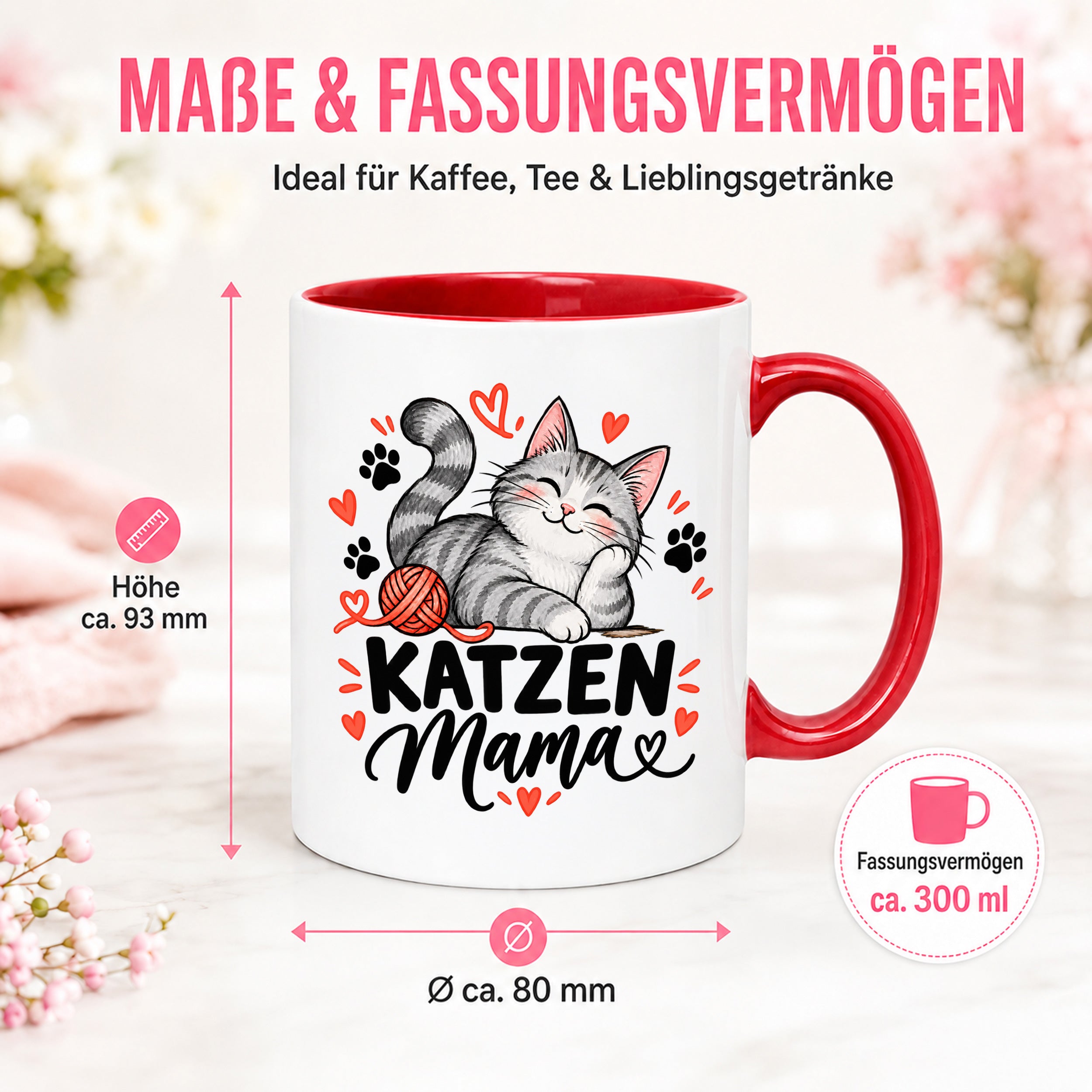 Katzen Mama Tasse Geschenk 330 ml Keramiktasse für Katzenliebhaber Katzenfreundin Geburtstag Weihnachten