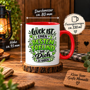 Herzbotschaft Bester Freund Tasse – Glück ist einen besten Freund wie dich zu haben – Kaffeetasse 330 ml mit Freundschaftsspruch und grünem Herz Motiv – Geschenk für besten Freund, Kumpel und Lieblingsmenschen – Freundschaft Geschenkidee