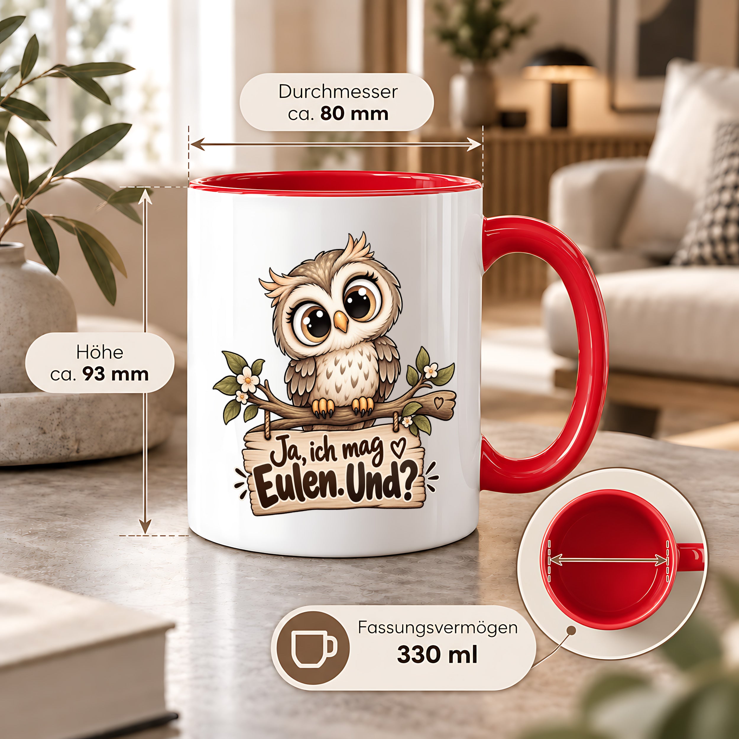 Tasse Eulenfan lustiger Spruch Ja ich mag Eulen Geschenk für Eulenliebhaber Freundin Kollegin Geburtstag Weihnachten 330 ml