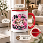 Herzbotschaft Katzen Tasse – Ich mag halt Katzen – Süße Kaffeetasse mit zwei Katzenbabys, Herzen und Pfoten – Geschenk für Katzenliebhaber, Katzenmama, Frauen und Freundin – 330 ml