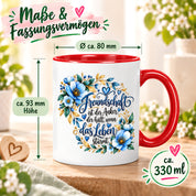 Herzbotschaft Freundschaft Tasse – Freundschaft ist der Anker, der hält, wenn das Leben stürmt – Kaffeetasse mit blauen Blumen und Herzen – Geschenk für beste Freundin, Freund, BFF und Lieblingsmensch – 330 ml