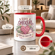 Stricken Tasse Echte Hexen haben zwei Zauberstäbe 330 ml Geschenk für Strickerin Wolle Handarbeit Geburtstag Weihnachten