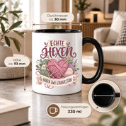 Stricken Tasse Echte Hexen haben zwei Zauberstäbe 330 ml Geschenk für Strickerin Wolle Handarbeit Geburtstag Weihnachten