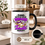 Herzbotschaft Verrückte Tante Tasse – Jemand muss ja den Job der verrückten Tante übernehmen – Lustige Kaffeetasse 330 ml mit Faultier Motiv – Geschenk für Tante, Lieblingstante, Schwester und Schwägerin – Originelle Spruchtasse mit Humor