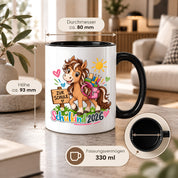 Schulkind 2026 Tasse Pferd Einschulung Geschenk 330 ml Keramiktasse für Mädchen Jungen Schulanfang 1. Schultag