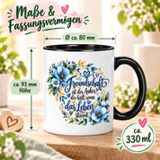 Herzbotschaft Freundschaft Tasse – Freundschaft ist der Anker, der hält, wenn das Leben stürmt – Kaffeetasse mit blauen Blumen und Herzen – Geschenk für beste Freundin, Freund, BFF und Lieblingsmensch – 330 ml