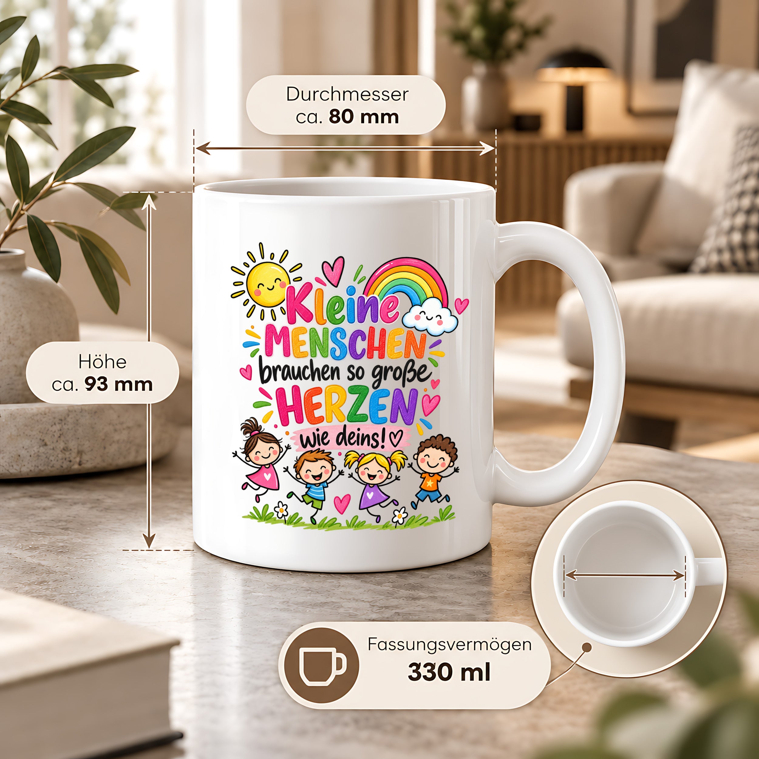 Tasse Erzieherin Geschenk Kleine Menschen große Herzen Kita Kindergarten Dankeschön Pädagogin Geburtstag Weihnachten 330 ml Kindergärtnerin