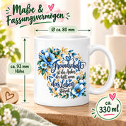 Herzbotschaft Freundschaft Tasse – Freundschaft ist der Anker, der hält, wenn das Leben stürmt – Kaffeetasse mit blauen Blumen und Herzen – Geschenk für beste Freundin, Freund, BFF und Lieblingsmensch – 330 ml