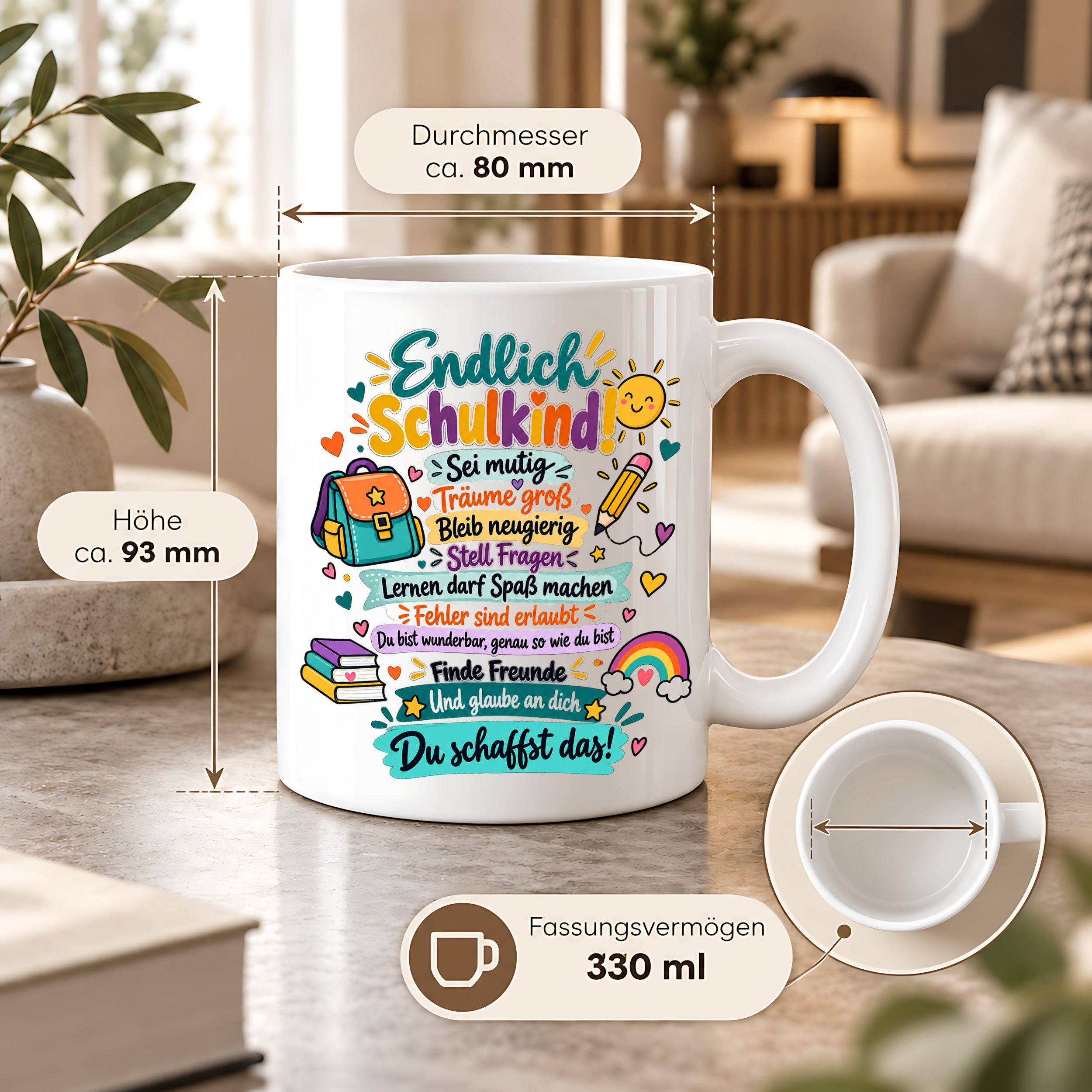 Tasse Schulkind Einschulung Geschenk Mutmacher Schule Schulanfang Kaffeetasse für Mädchen Jungen Geburtstag Schulstart 330 ml
