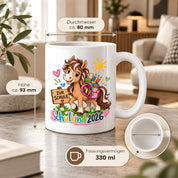 Schulkind 2026 Tasse Pferd Einschulung Geschenk 330 ml Keramiktasse für Mädchen Jungen Schulanfang 1. Schultag