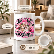 Herzbotschaft Katzen Tasse – Ich mag halt Katzen – Süße Kaffeetasse mit zwei Katzenbabys, Herzen und Pfoten – Geschenk für Katzenliebhaber, Katzenmama, Frauen und Freundin – 330 ml