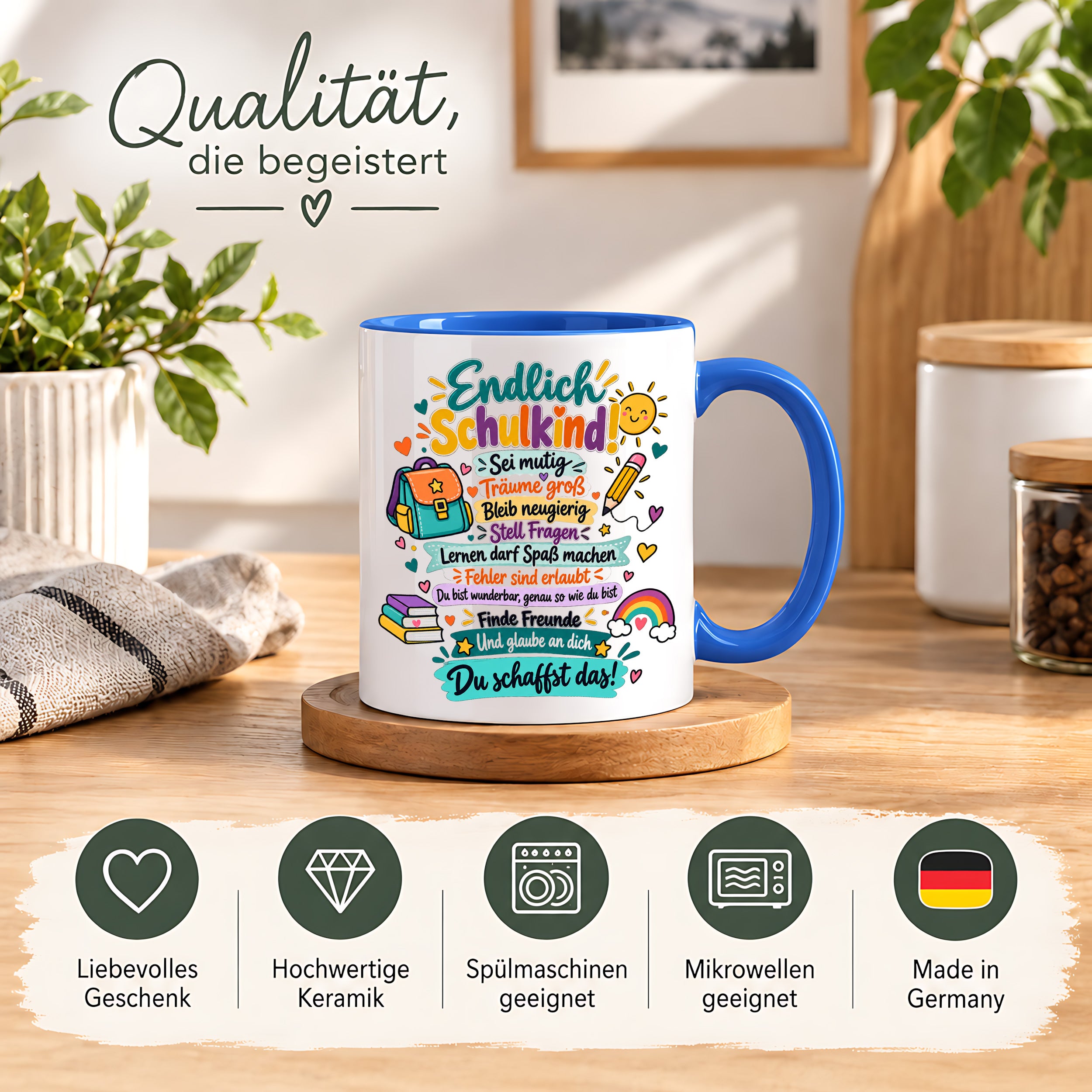 Tasse Schulkind Einschulung Geschenk Mutmacher Schule Schulanfang Kaffeetasse für Mädchen Jungen Geburtstag Schulstart 330 ml
