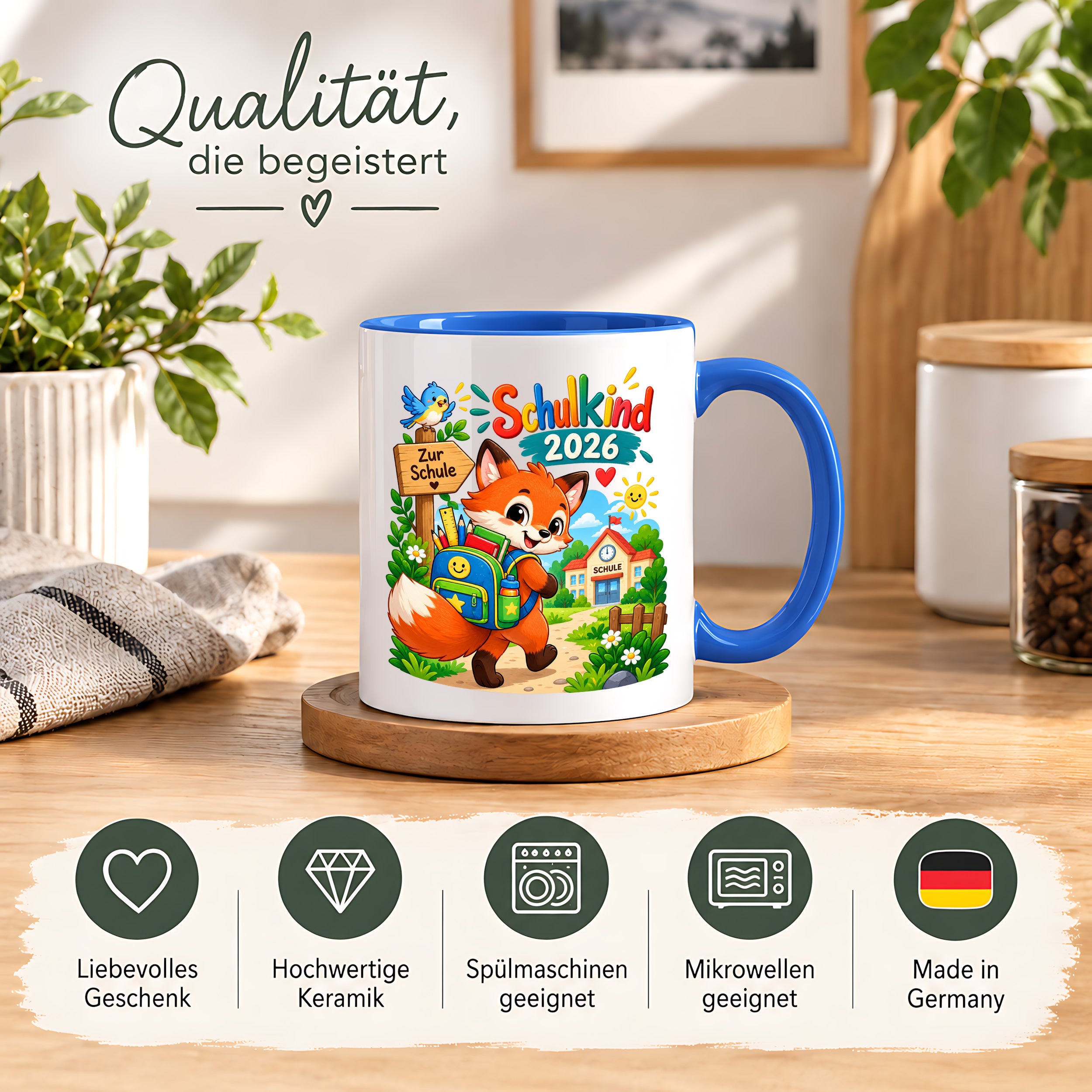 Schulkind 2026 Tasse Fuchs Einschulung Geschenk 330 ml Keramiktasse Schulanfang 1. Schultag Schultüte Mädchen Jungen