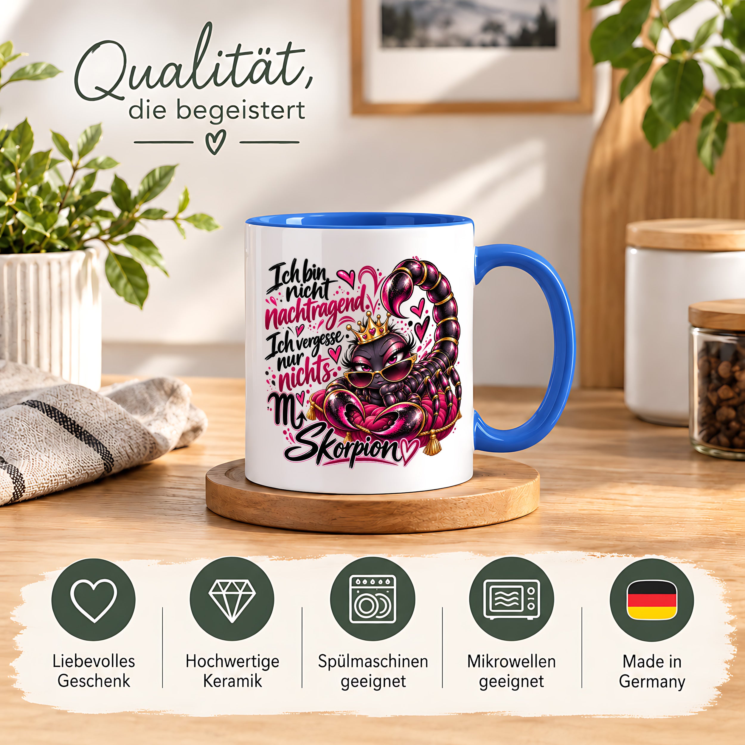 Herzbotschaft Skorpion Tasse – Ich bin nicht nachtragend, ich vergesse nur nichts – Lustige Sternzeichen Tasse mit Skorpion Motiv – Geschenk für Frauen, Freundin und Skorpion Geborene – 330 ml