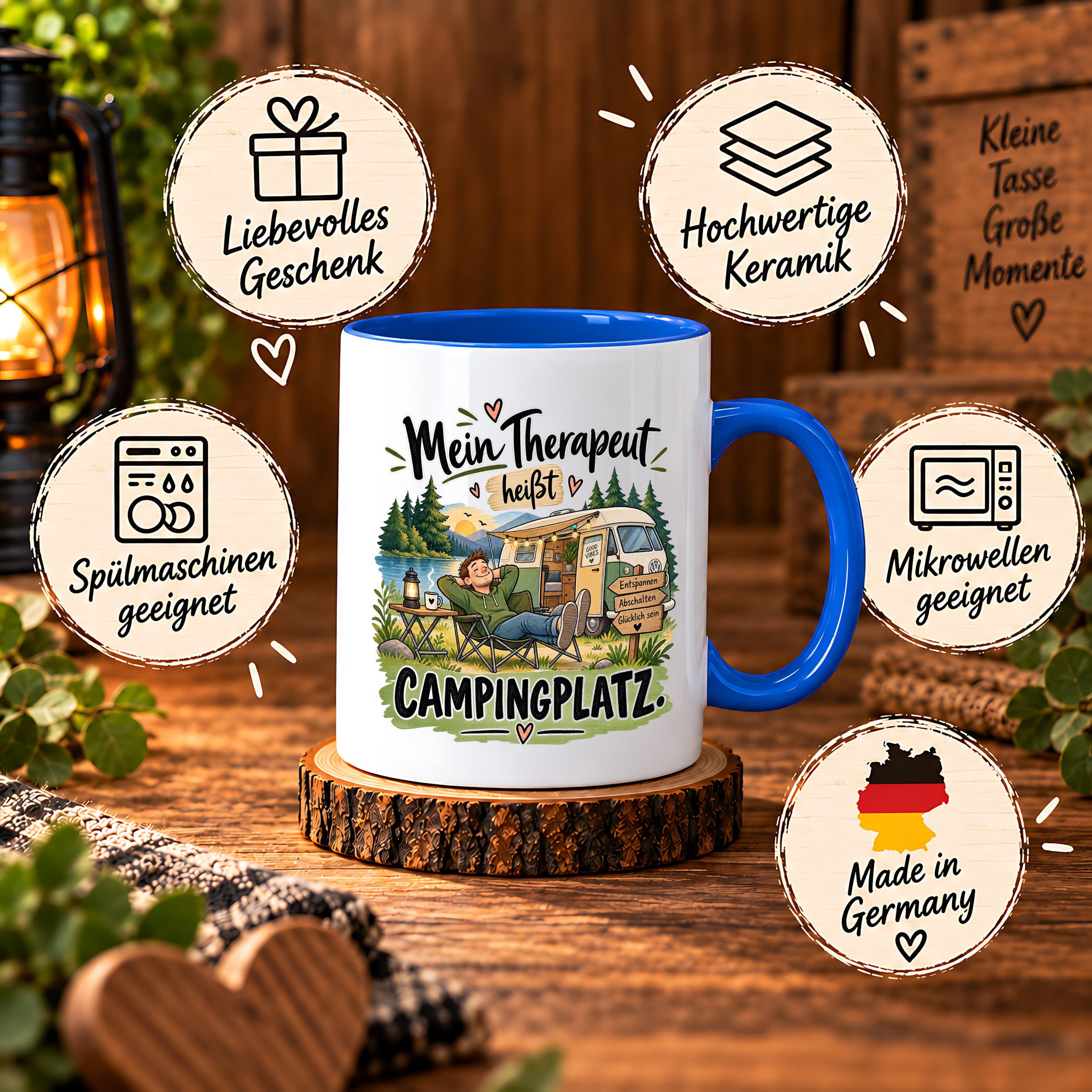 Camping Tasse Mein Therapeut heißt Campingplatz 330 ml Geschenk Camper Wohnmobil Campingfan Geburtstag Weihnachten