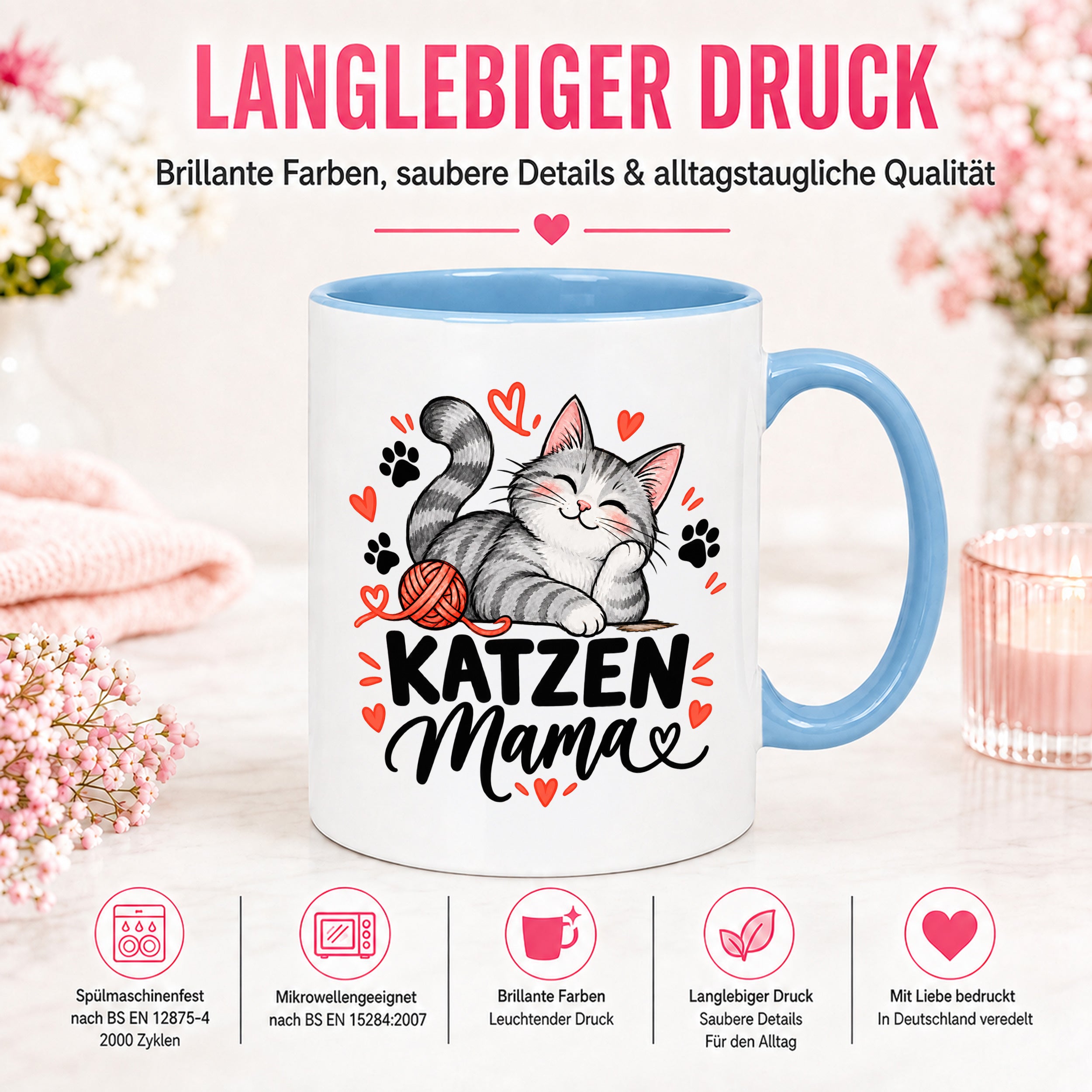 Katzen Mama Tasse Geschenk 330 ml Keramiktasse für Katzenliebhaber Katzenfreundin Geburtstag Weihnachten