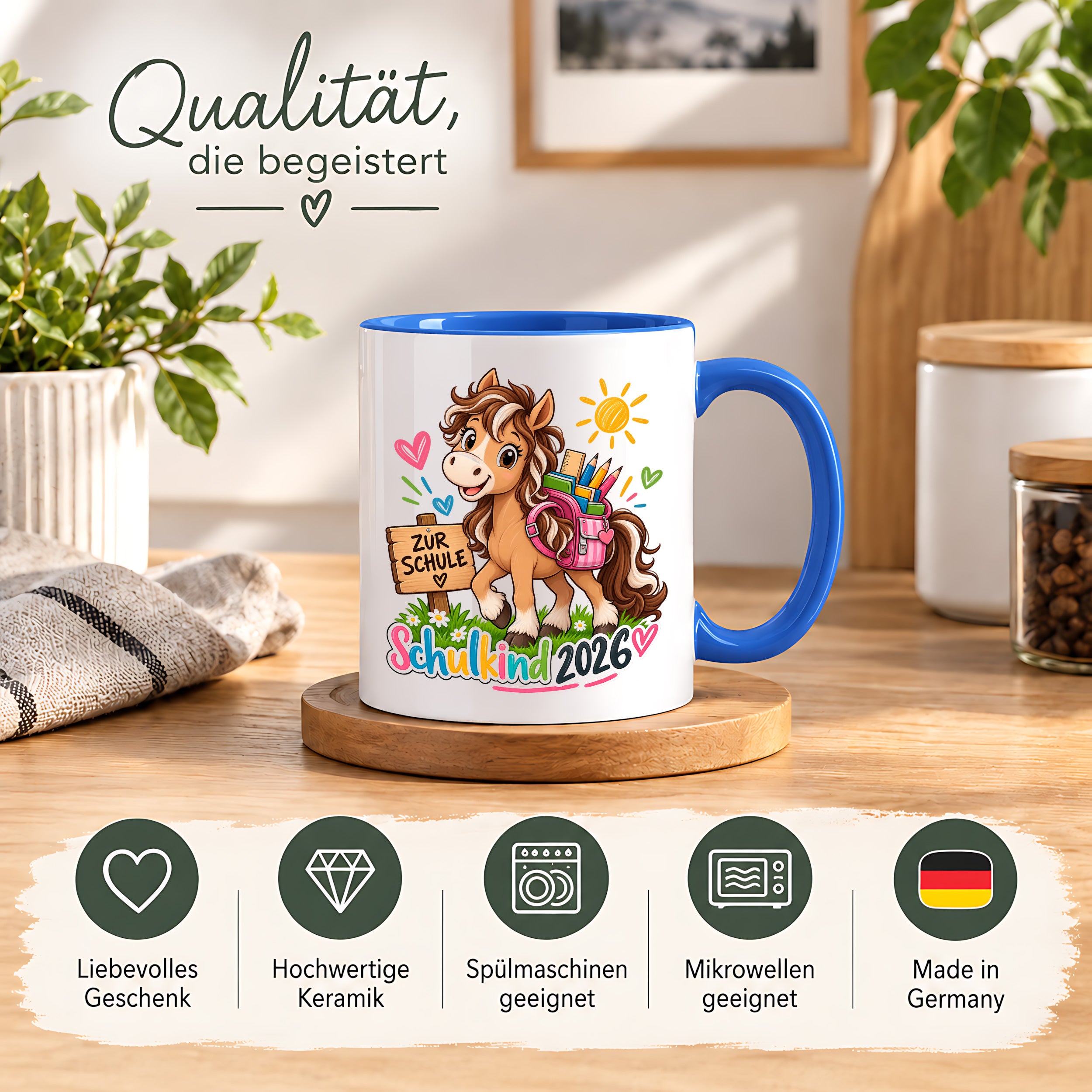 Schulkind 2026 Tasse Pferd Einschulung Geschenk 330 ml Keramiktasse für Mädchen Jungen Schulanfang 1. Schultag