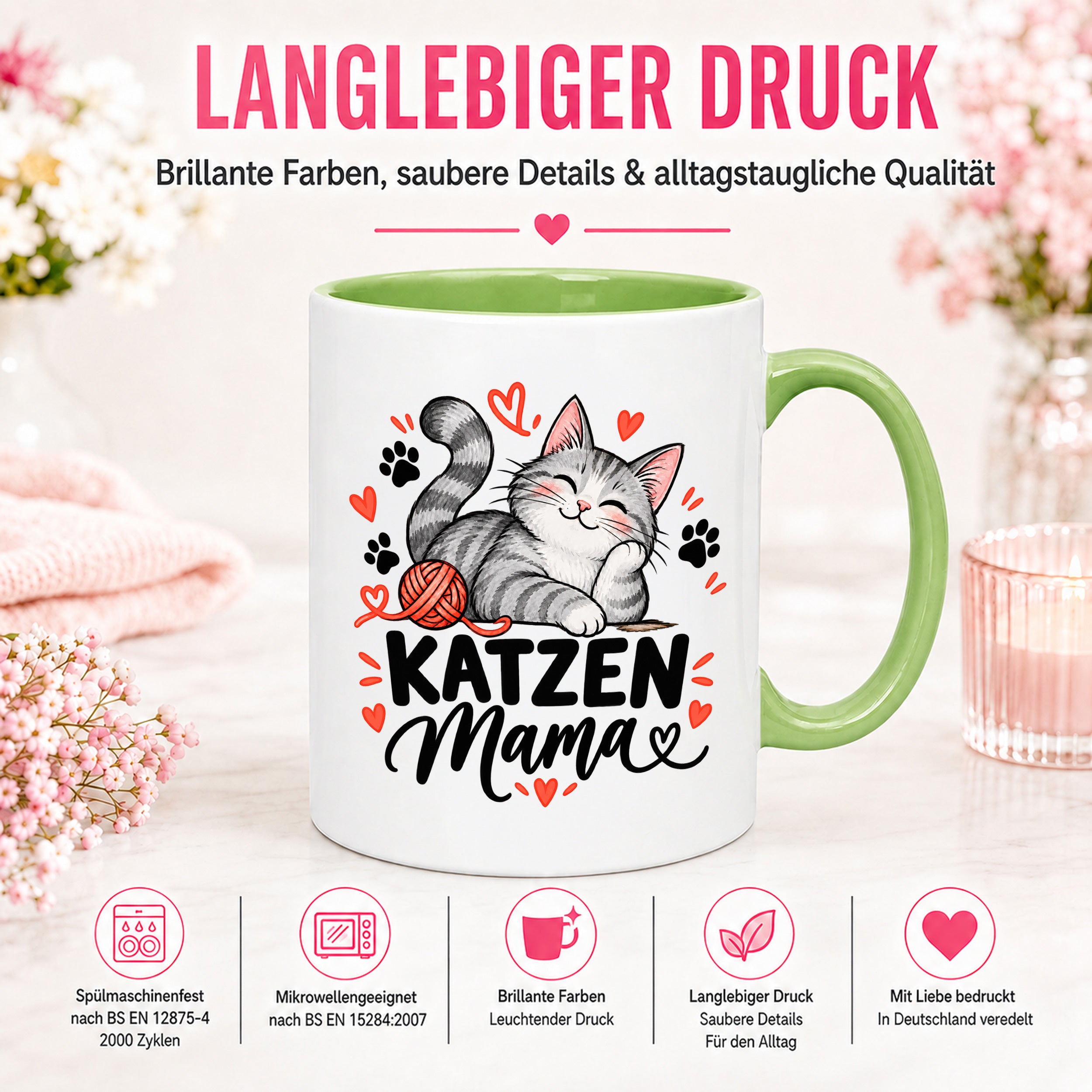 Katzen Mama Tasse Geschenk 330 ml Keramiktasse für Katzenliebhaber Katzenfreundin Geburtstag Weihnachten