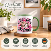 Herzbotschaft Katzen Tasse – Ich mag halt Katzen – Süße Kaffeetasse mit zwei Katzenbabys, Herzen und Pfoten – Geschenk für Katzenliebhaber, Katzenmama, Frauen und Freundin – 330 ml