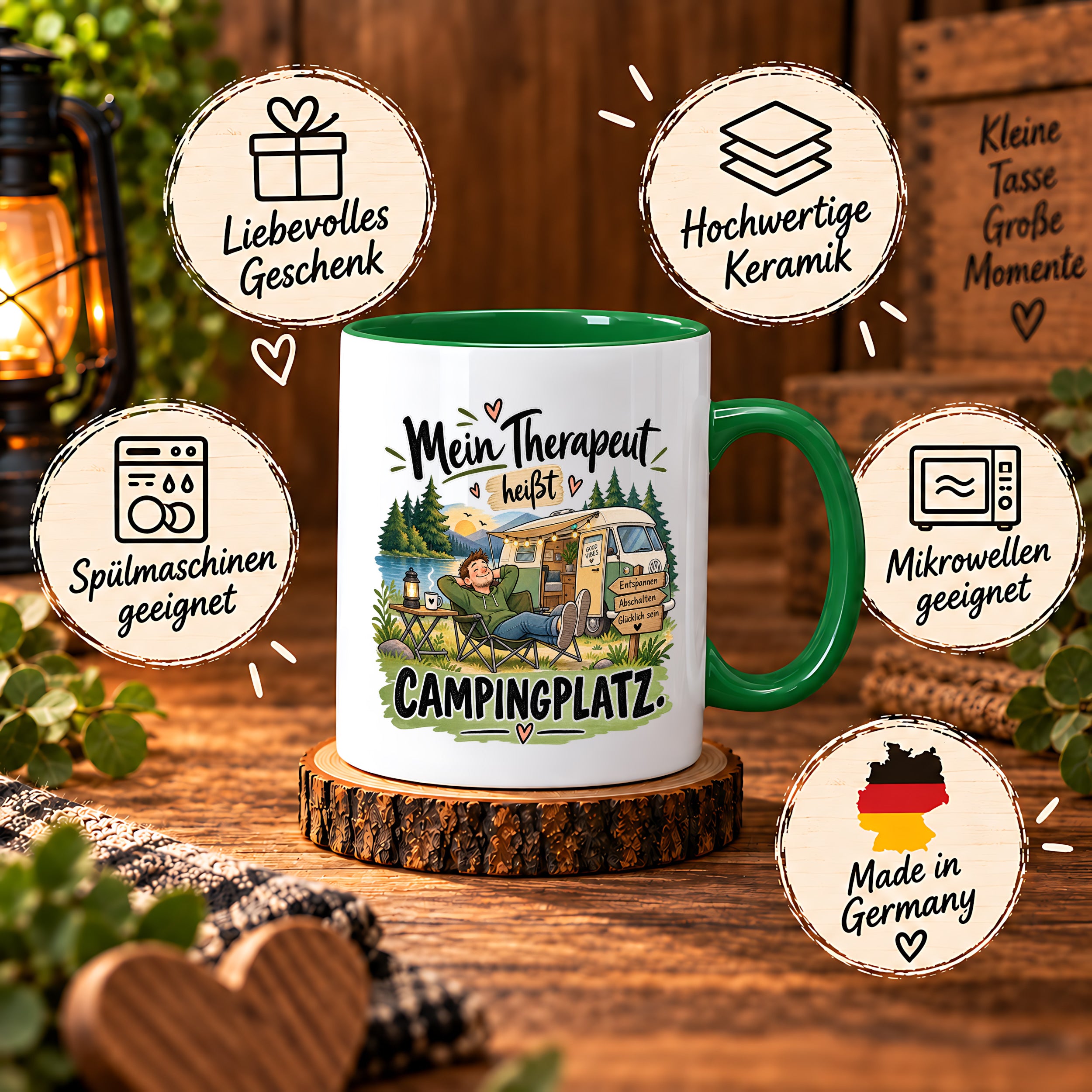 Camping Tasse Mein Therapeut heißt Campingplatz 330 ml Geschenk Camper Wohnmobil Campingfan Geburtstag Weihnachten