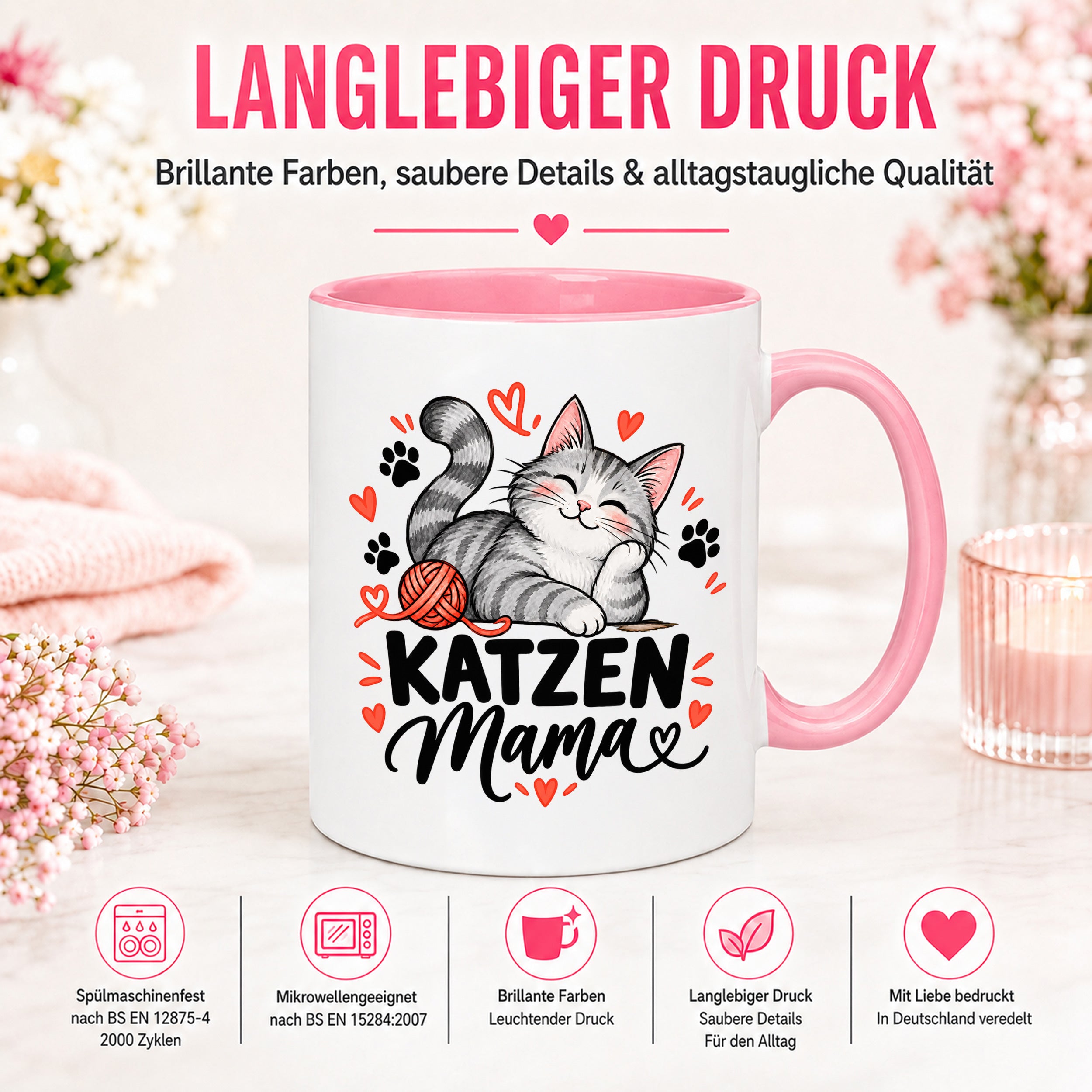 Katzen Mama Tasse Geschenk 330 ml Keramiktasse für Katzenliebhaber Katzenfreundin Geburtstag Weihnachten