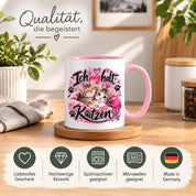 Herzbotschaft Katzen Tasse – Ich mag halt Katzen – Süße Kaffeetasse mit zwei Katzenbabys, Herzen und Pfoten – Geschenk für Katzenliebhaber, Katzenmama, Frauen und Freundin – 330 ml