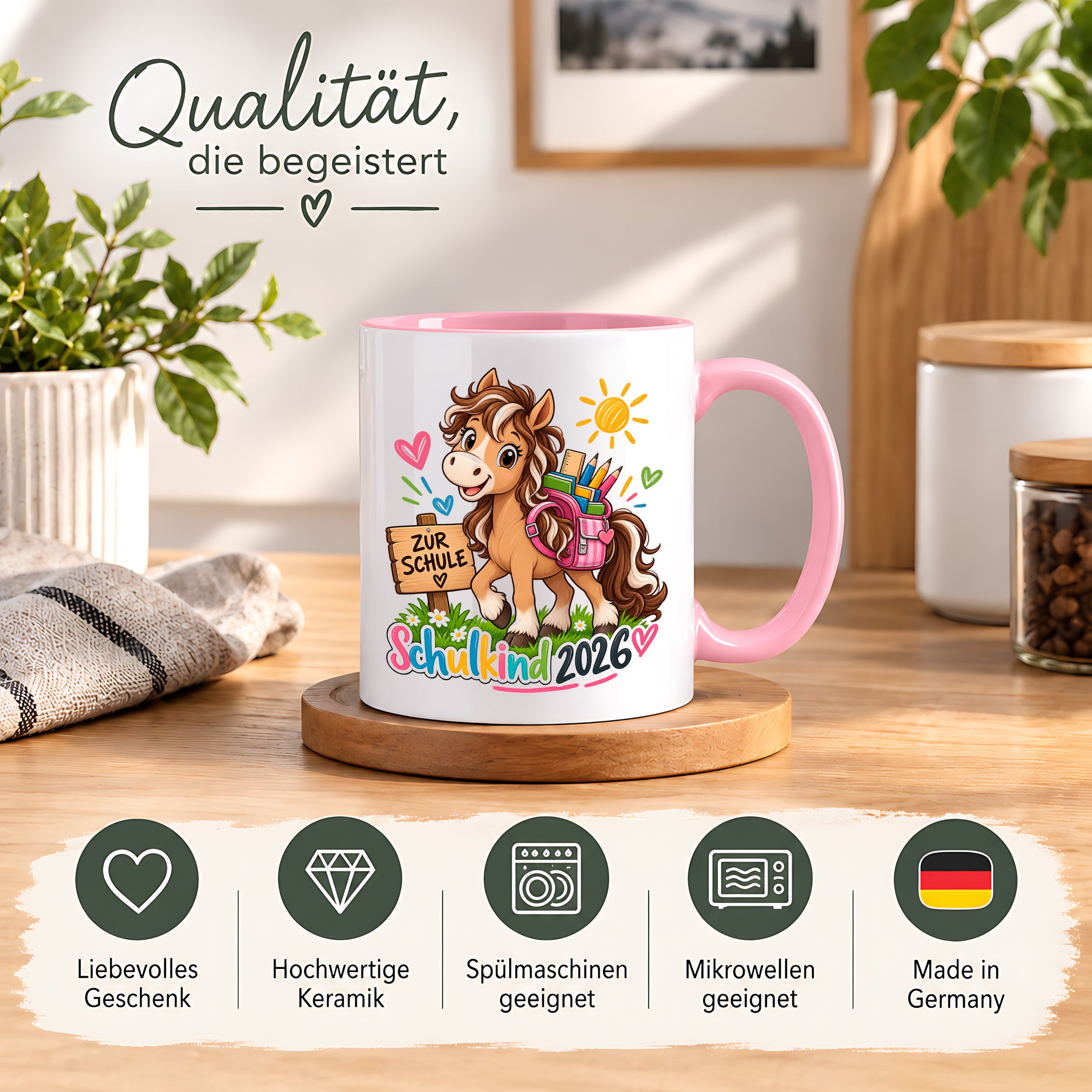 Schulkind 2026 Tasse Pferd Einschulung Geschenk 330 ml Keramiktasse für Mädchen Jungen Schulanfang 1. Schultag