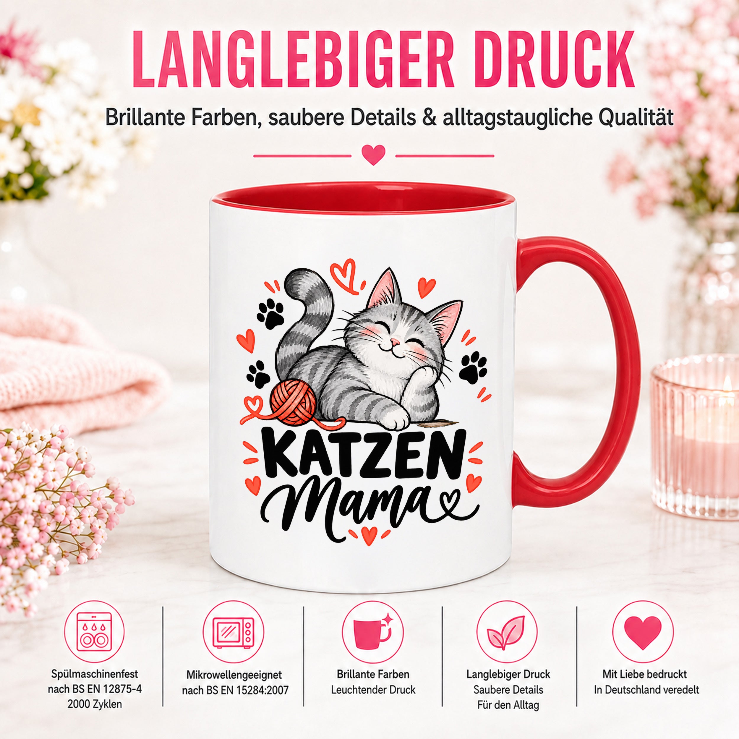 Katzen Mama Tasse Geschenk 330 ml Keramiktasse für Katzenliebhaber Katzenfreundin Geburtstag Weihnachten