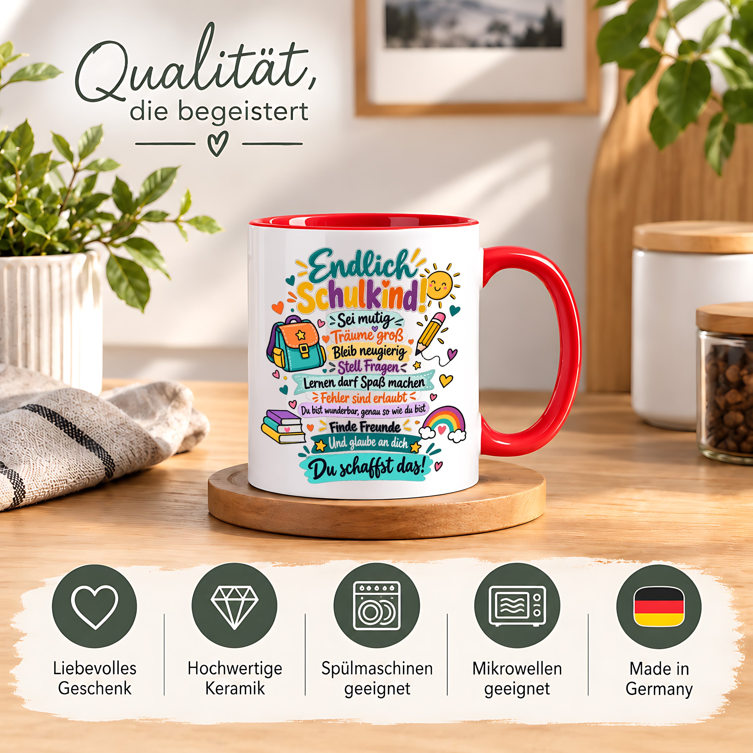 Tasse Schulkind Einschulung Geschenk Mutmacher Schule Schulanfang Kaffeetasse für Mädchen Jungen Geburtstag Schulstart 330 ml