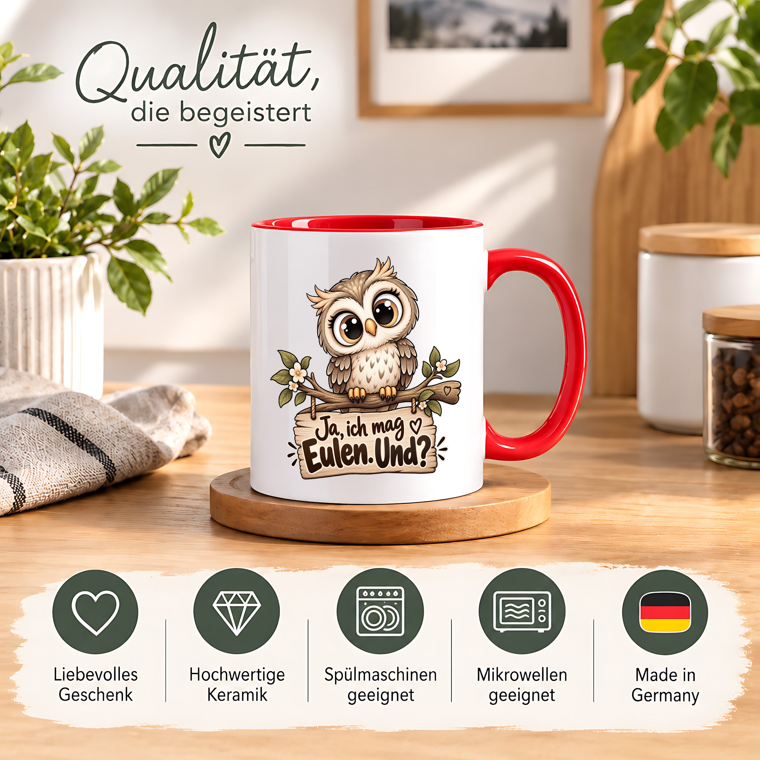 Tasse Eulenfan lustiger Spruch Ja ich mag Eulen Geschenk für Eulenliebhaber Freundin Kollegin Geburtstag Weihnachten 330 ml