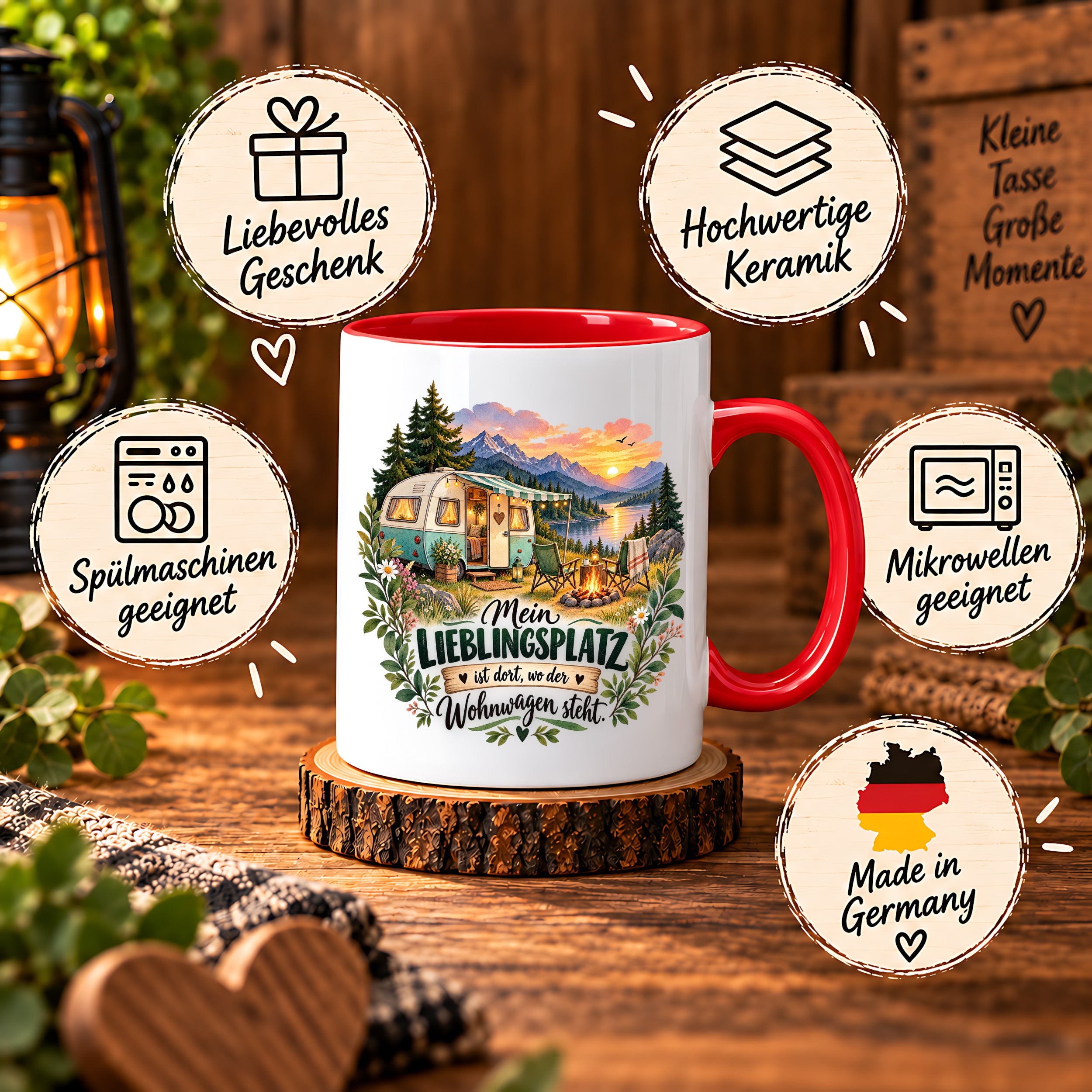 Tasse Wohnwagen Camping Geschenk Lieblingsplatz Camper Kaffeetasse Campingfreunde Wohnmobil Urlaub Geburtstag Weihnachten 330 ml