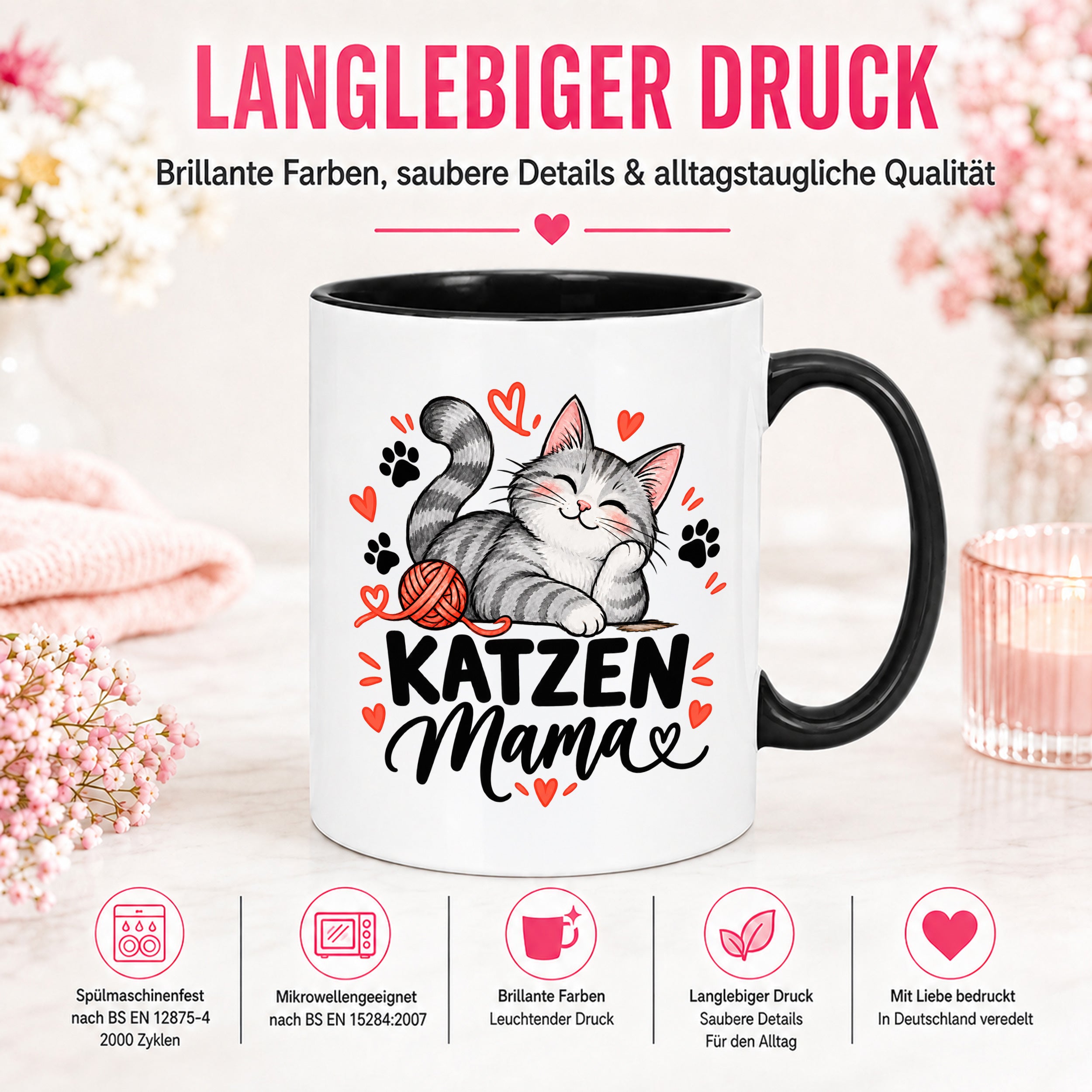Katzen Mama Tasse Geschenk 330 ml Keramiktasse für Katzenliebhaber Katzenfreundin Geburtstag Weihnachten