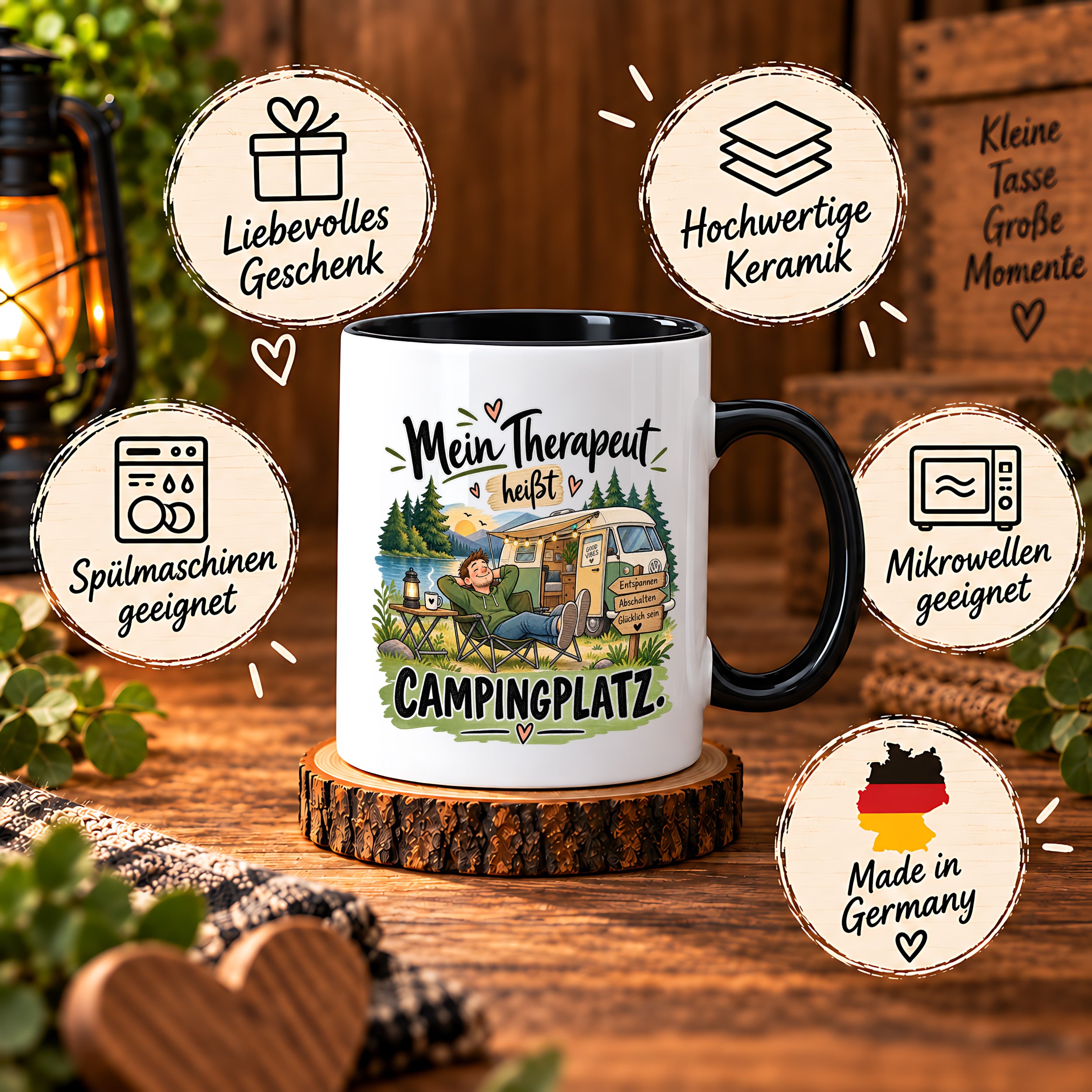 Camping Tasse Mein Therapeut heißt Campingplatz 330 ml Geschenk Camper Wohnmobil Campingfan Geburtstag Weihnachten