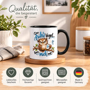 Herzbotschaft Eulen Tasse – Der frühe Vogel kann mich mal – Lustige Kaffeetasse mit mürrischer Eule und Kaffee – Geschenk für Morgenmuffel, Langschläfer, Kaffeeliebhaber, Kollegen und Freunde – 330 ml