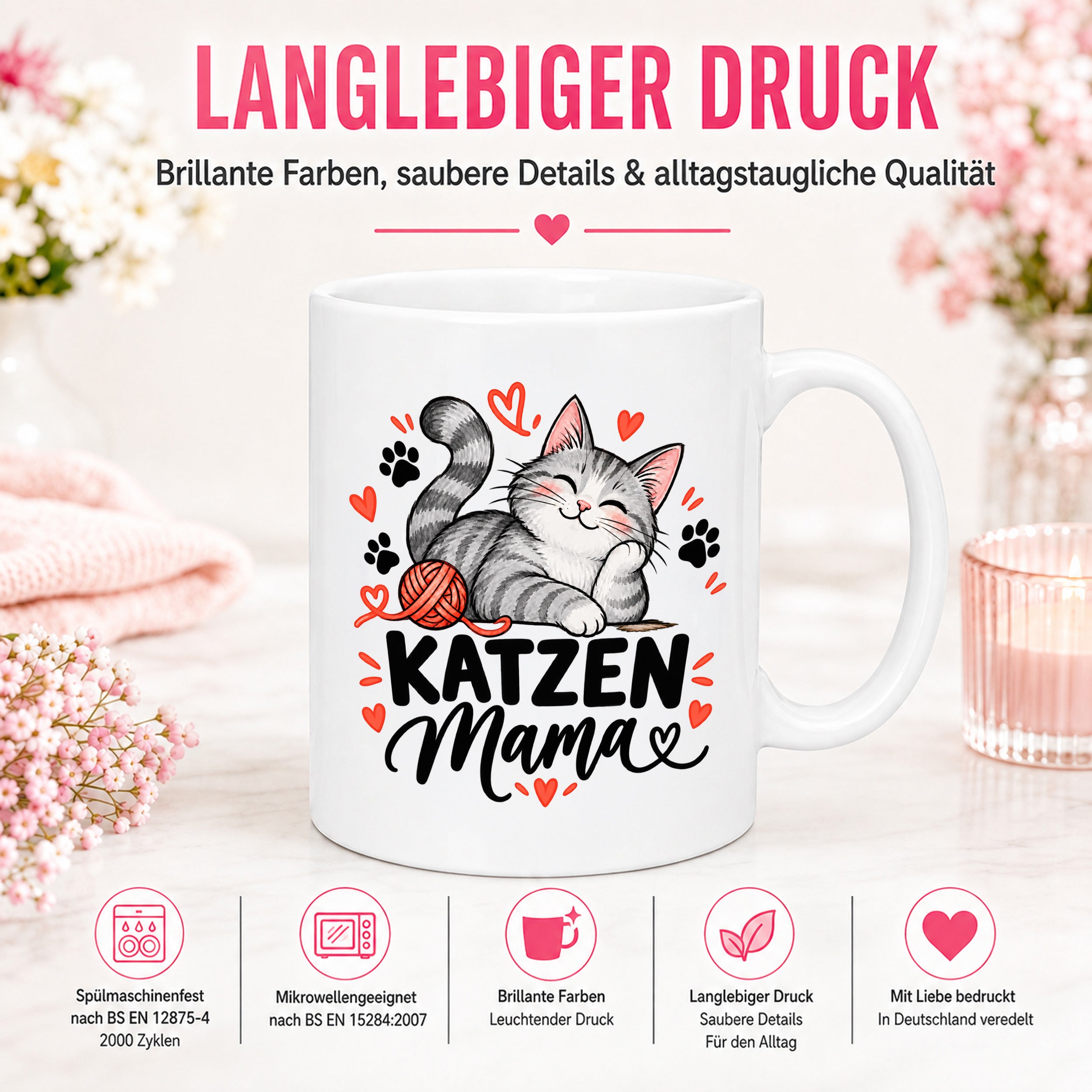 Katzen Mama Tasse Geschenk 330 ml Keramiktasse für Katzenliebhaber Katzenfreundin Geburtstag Weihnachten