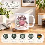 Stricken Tasse Echte Hexen haben zwei Zauberstäbe 330 ml Geschenk für Strickerin Wolle Handarbeit Geburtstag Weihnachten