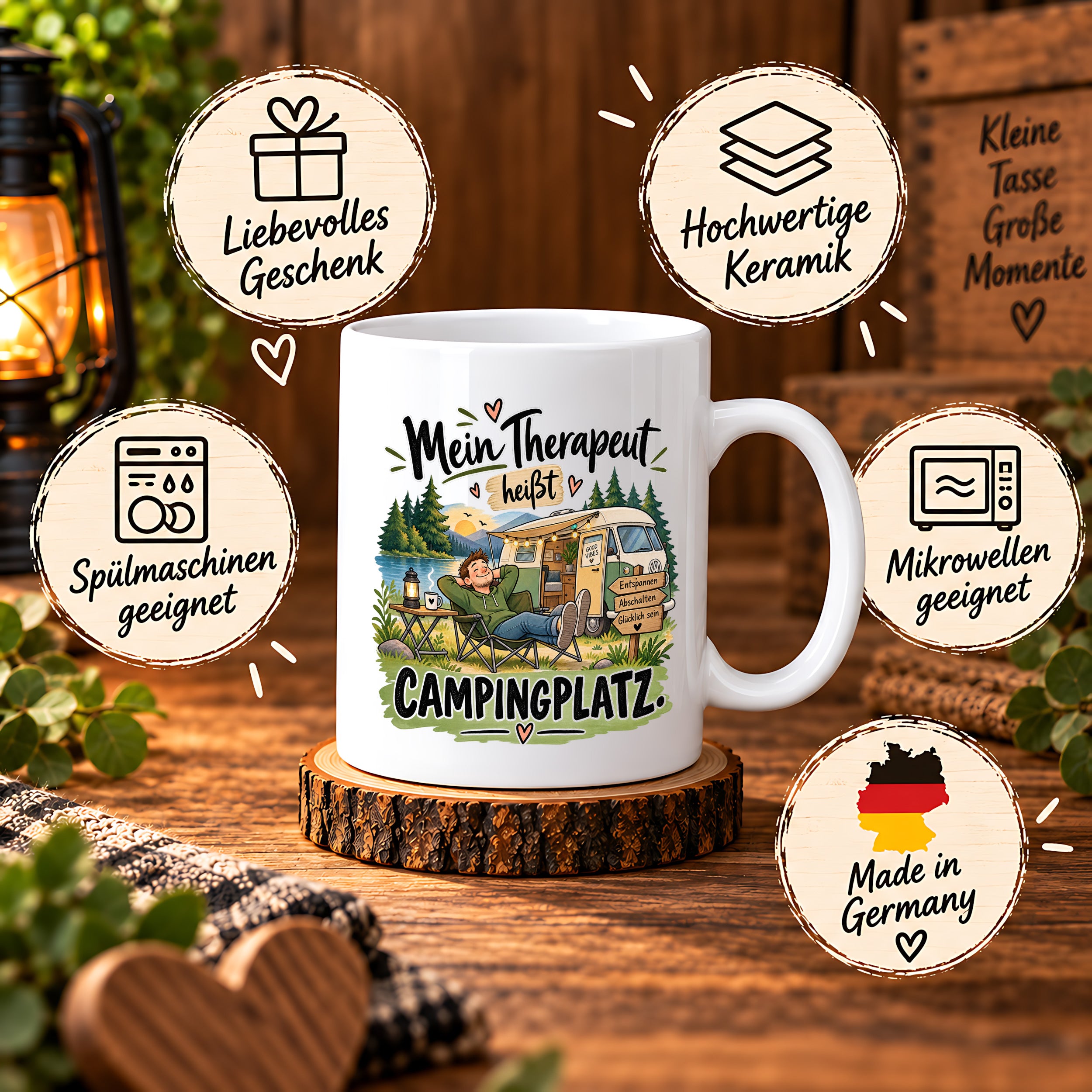Camping Tasse Mein Therapeut heißt Campingplatz 330 ml Geschenk Camper Wohnmobil Campingfan Geburtstag Weihnachten