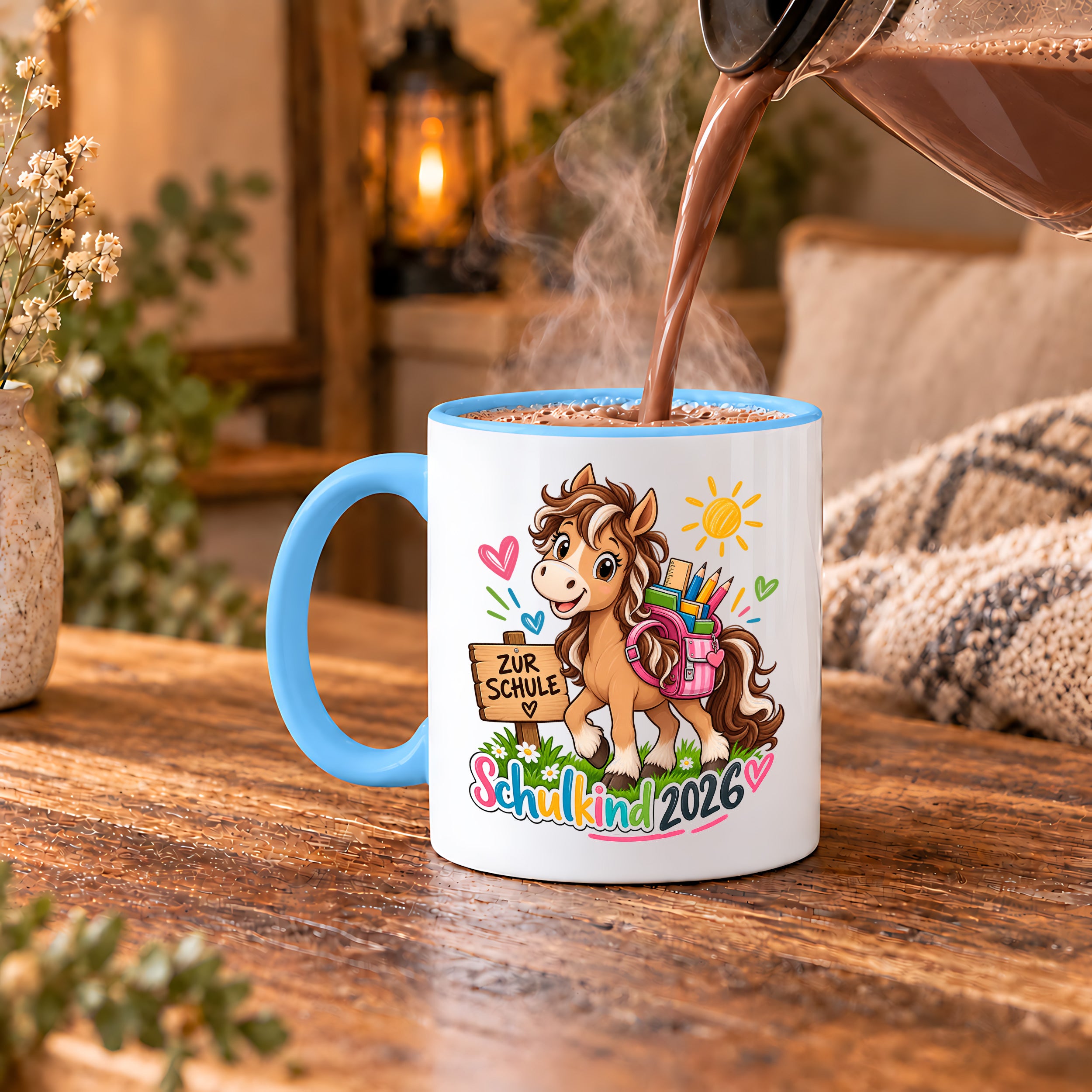 Schulkind 2026 Tasse Pferd Einschulung Geschenk 330 ml Keramiktasse für Mädchen Jungen Schulanfang 1. Schultag