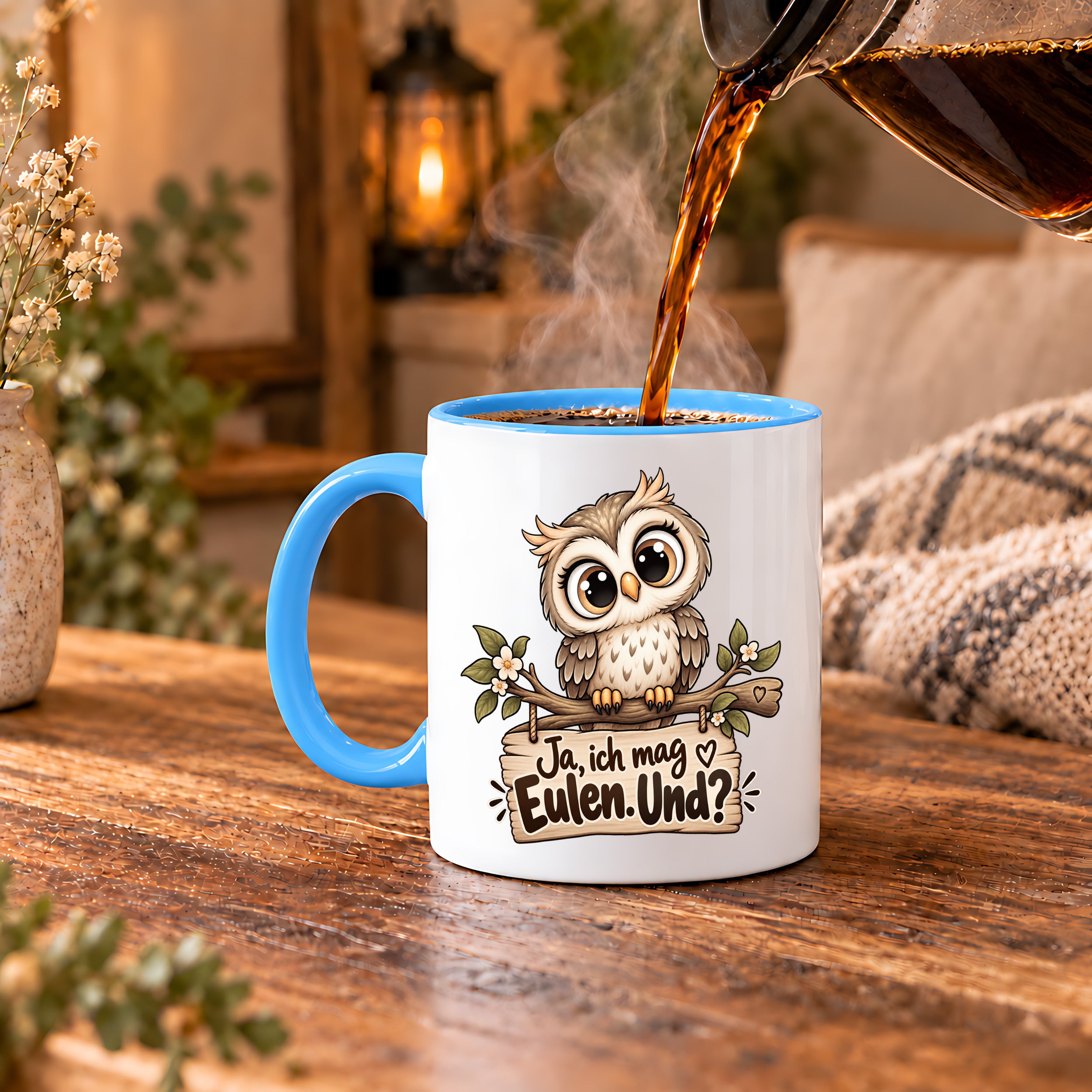 Tasse Eulenfan lustiger Spruch Ja ich mag Eulen Geschenk für Eulenliebhaber Freundin Kollegin Geburtstag Weihnachten 330 ml