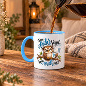 Herzbotschaft Eulen Tasse – Der frühe Vogel kann mich mal – Lustige Kaffeetasse mit mürrischer Eule und Kaffee – Geschenk für Morgenmuffel, Langschläfer, Kaffeeliebhaber, Kollegen und Freunde – 330 ml