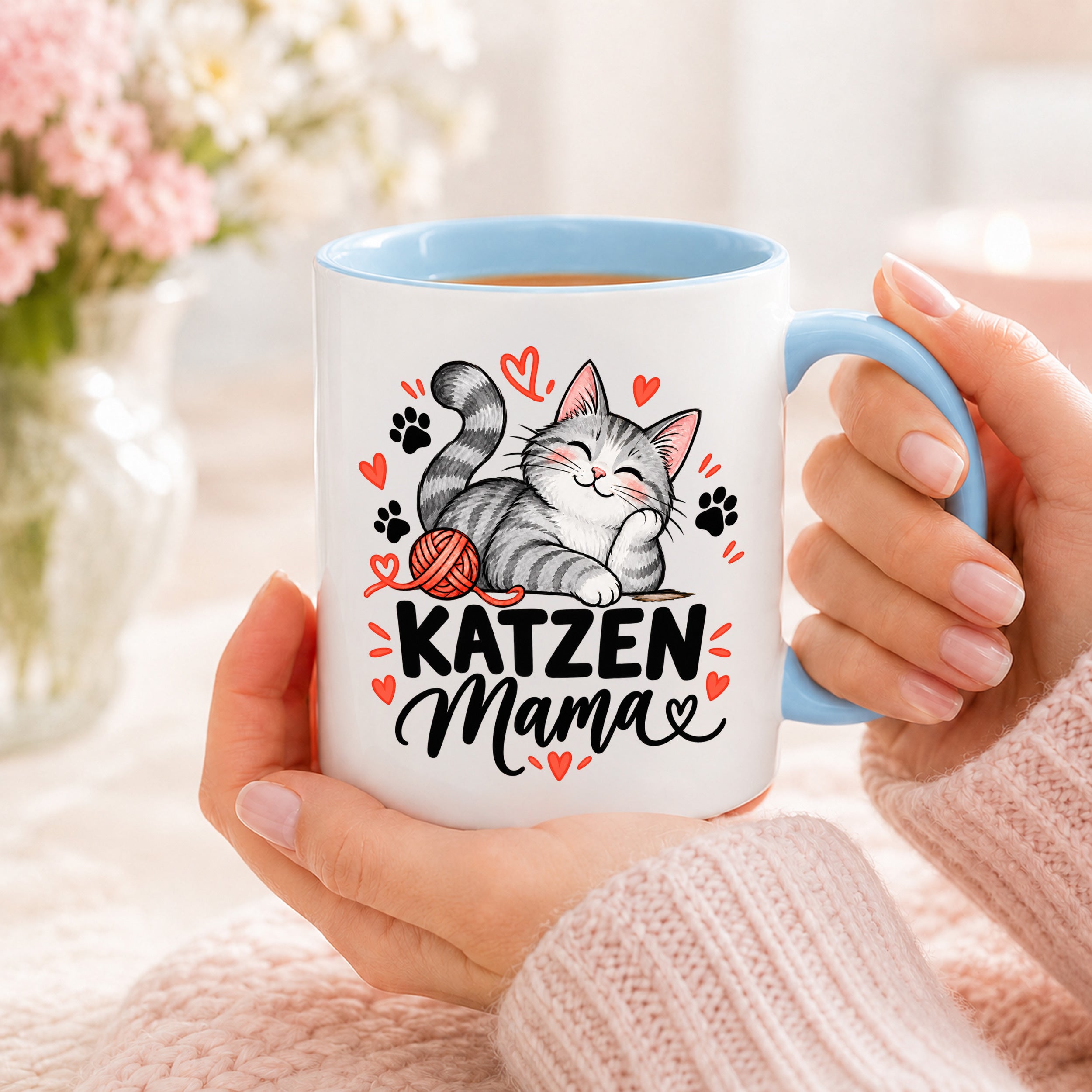 Katzen Mama Tasse Geschenk 330 ml Keramiktasse für Katzenliebhaber Katzenfreundin Geburtstag Weihnachten