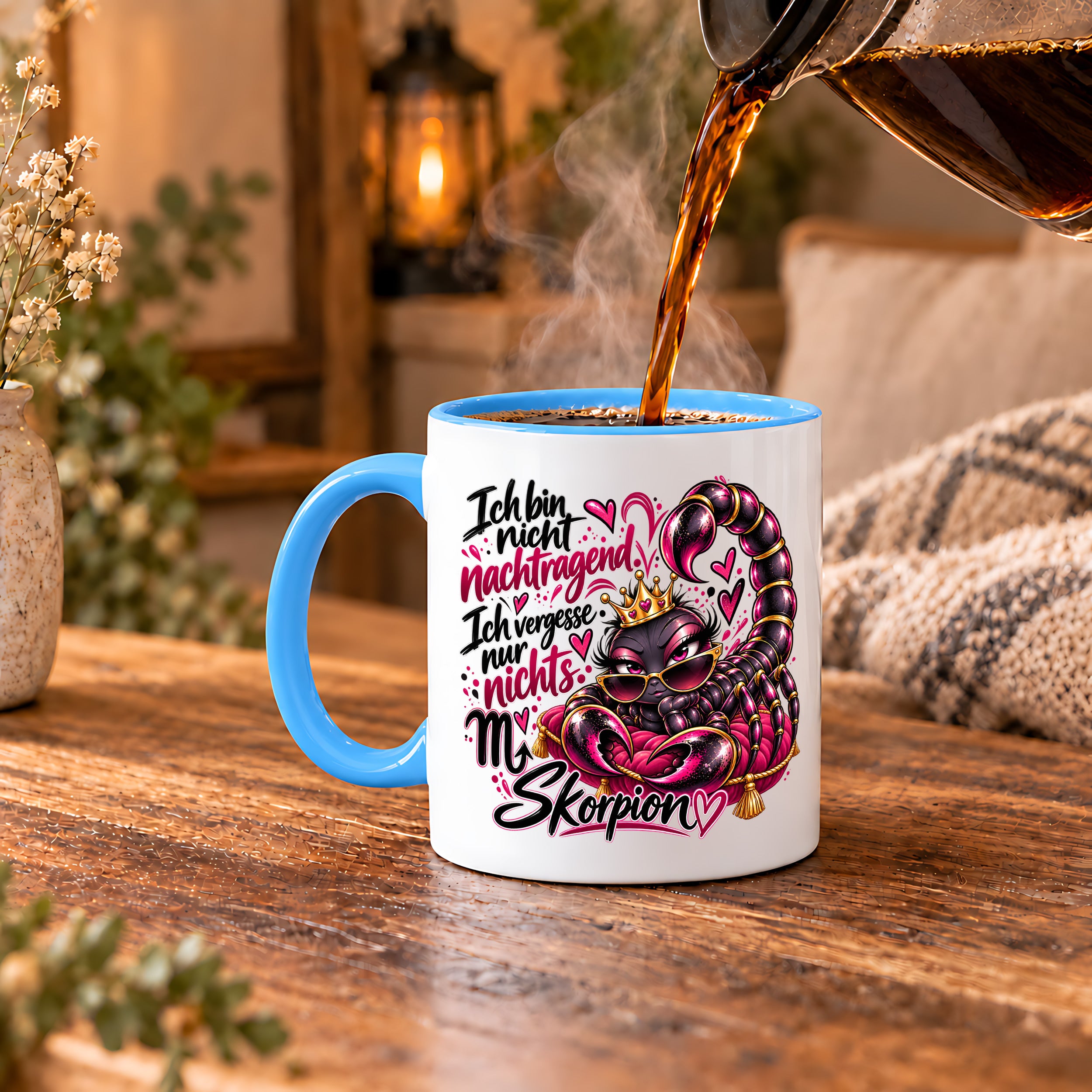 Herzbotschaft Skorpion Tasse – Ich bin nicht nachtragend, ich vergesse nur nichts – Lustige Sternzeichen Tasse mit Skorpion Motiv – Geschenk für Frauen, Freundin und Skorpion Geborene – 330 ml