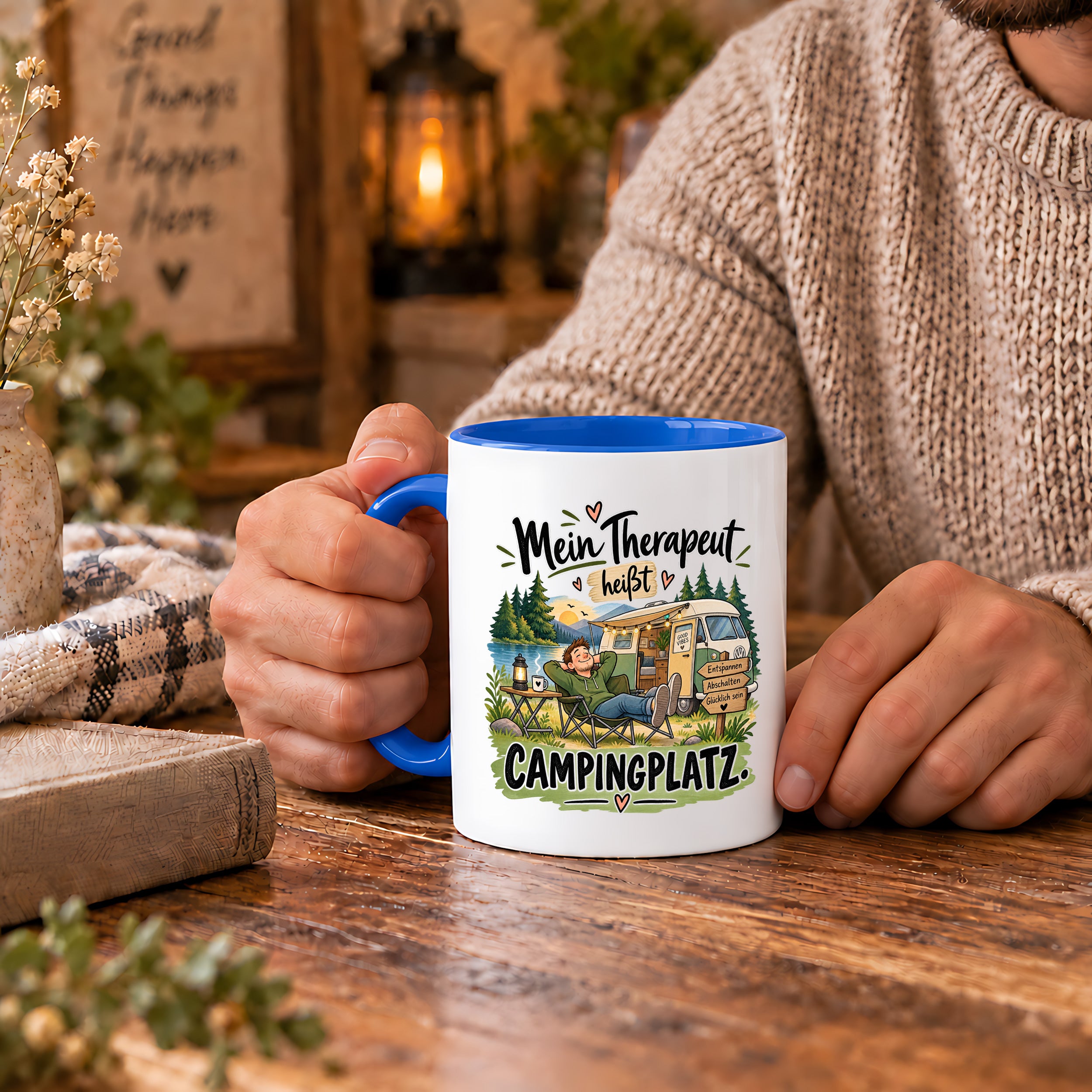 Camping Tasse Mein Therapeut heißt Campingplatz 330 ml Geschenk Camper Wohnmobil Campingfan Geburtstag Weihnachten