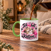 Herzbotschaft Katzen Tasse – Ich mag halt Katzen – Süße Kaffeetasse mit zwei Katzenbabys, Herzen und Pfoten – Geschenk für Katzenliebhaber, Katzenmama, Frauen und Freundin – 330 ml