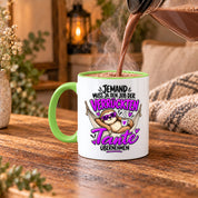 Herzbotschaft Verrückte Tante Tasse – Jemand muss ja den Job der verrückten Tante übernehmen – Lustige Kaffeetasse 330 ml mit Faultier Motiv – Geschenk für Tante, Lieblingstante, Schwester und Schwägerin – Originelle Spruchtasse mit Humor