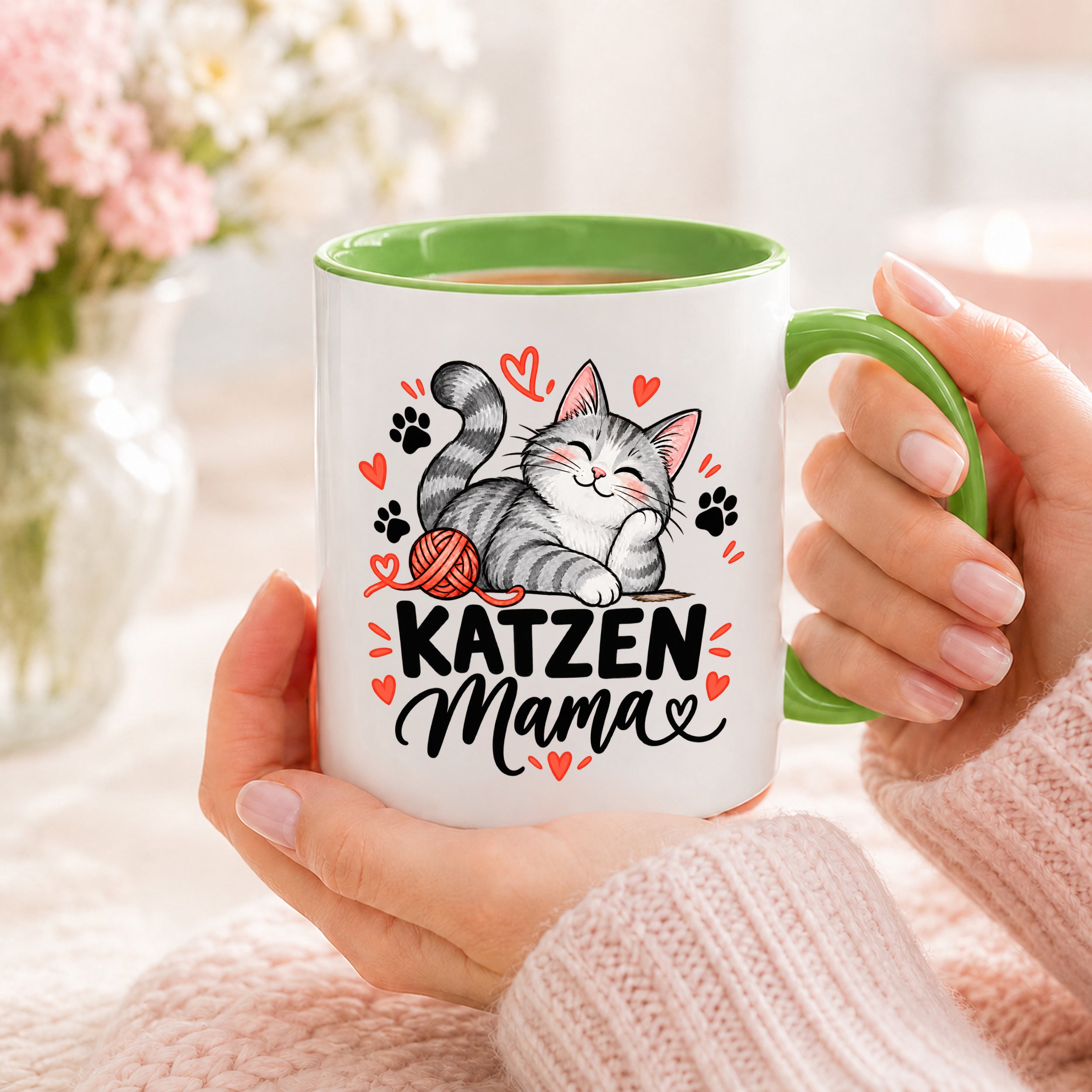 Katzen Mama Tasse Geschenk 330 ml Keramiktasse für Katzenliebhaber Katzenfreundin Geburtstag Weihnachten