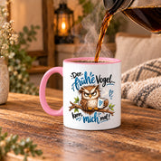 Herzbotschaft Eulen Tasse – Der frühe Vogel kann mich mal – Lustige Kaffeetasse mit mürrischer Eule und Kaffee – Geschenk für Morgenmuffel, Langschläfer, Kaffeeliebhaber, Kollegen und Freunde – 330 ml