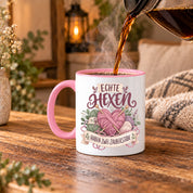 Stricken Tasse Echte Hexen haben zwei Zauberstäbe 330 ml Geschenk für Strickerin Wolle Handarbeit Geburtstag Weihnachten